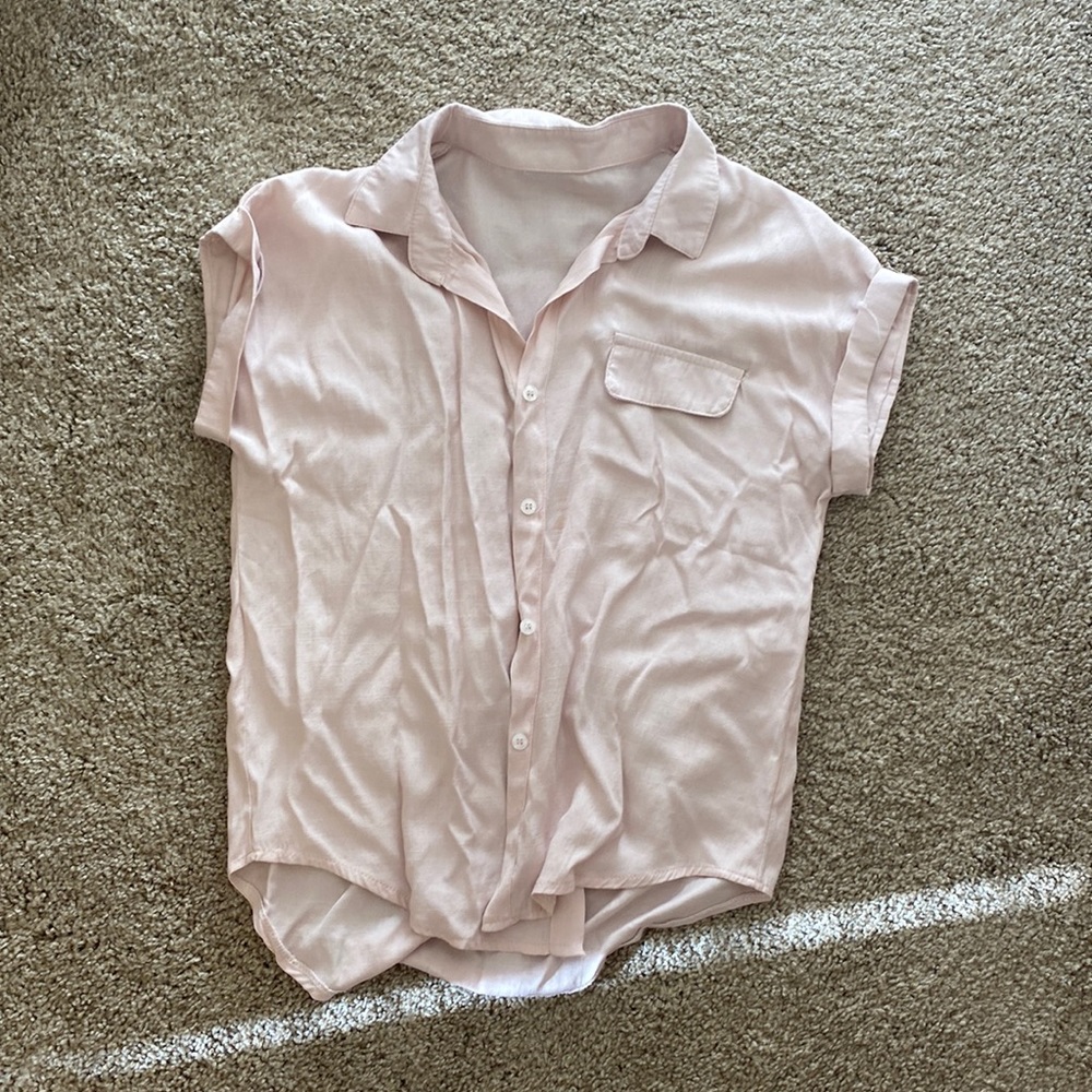 Pink button up blouse. Size S